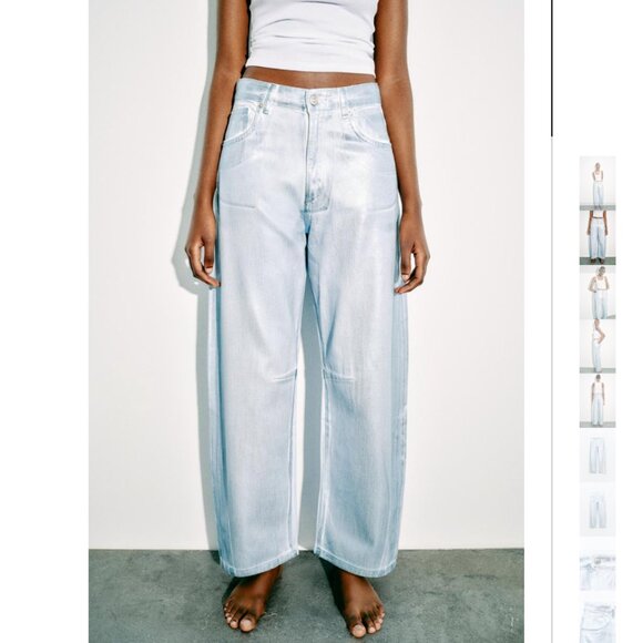 NWT ZARA MID WAIST TRF FOIL BALLOON BAGGY JEANS PASTEL BLUE - Picture 8 of 9
